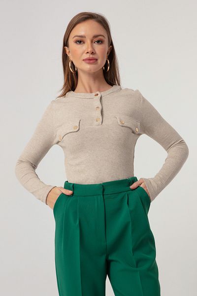 Lafaba Women's Beige Pocket Detailed Knitted Blouse