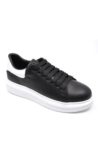 Fosco Genuine Leather Men's Sneaker Shoes Black White 9838