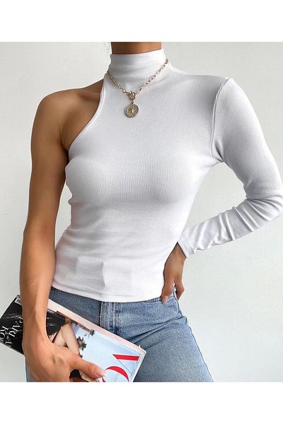 ELBEY Croptop cu o singură mânecă cu gât rotic