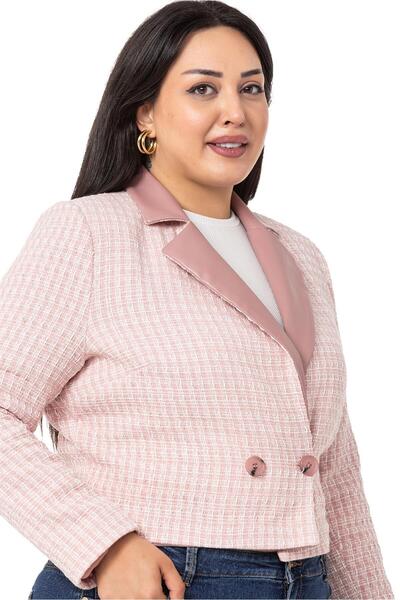 DISENTIS MODEST Large Size Double Breasted Leather Lined Short Pink Jacket