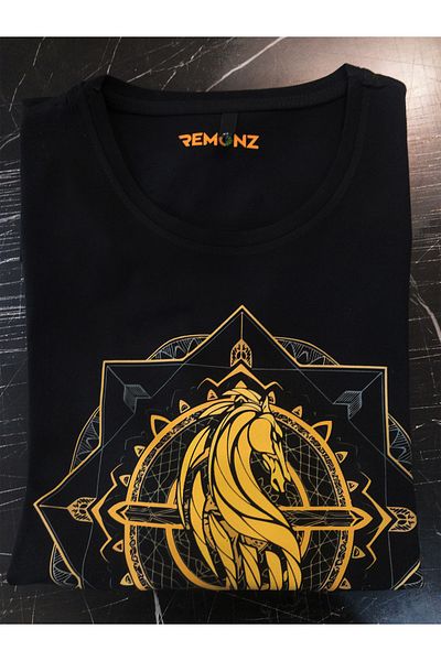 remonz Lotr Lord of the Rings Rohan εμπριμέ 100% βαμβακερό μαύρο μπλουζάκι Oversize