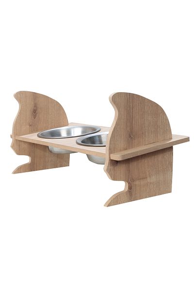 TİNEKE CAT HEADED Wooden 2-Piece Food Bowl Food Containers for CAT and DOGS 1 PC