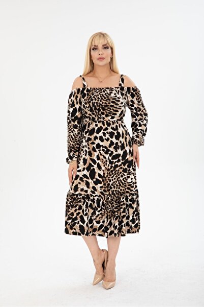 mezura tekstil PLUS SIZE BELOW KNEE LONG SLEEVE MADONNA COLLAR SKIRT Ruffle STYLISH VISCOSE COMBED DRESS