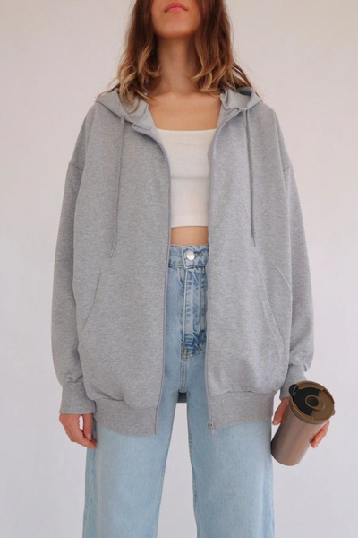 weywot Unisex Gray Zipper Cardigan