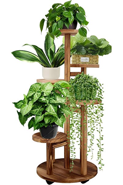 EHFM TİÇARET Mdf Modern Tekerlekli 5'li Kasnaklı Çiçeklik Saksılık