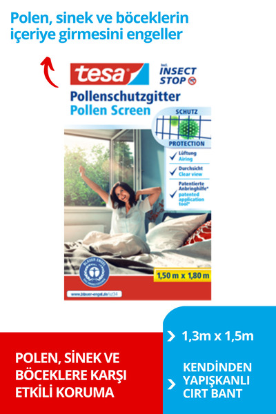 Tesa Polen Filtresi Ve Sineklik, Etkin Koruma, Kolay Montaj, Siyah, 130cm X 150cm