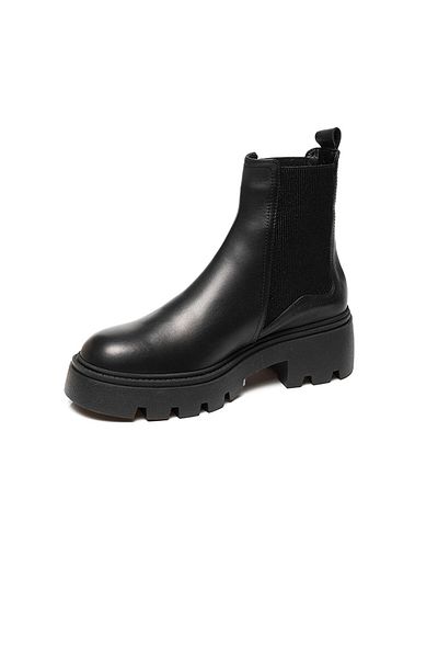 Greyder 57591 Women's Black Genuine Leather Chelsea Laceless Elastic Daily Boots