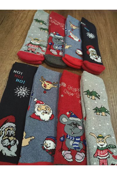 Leement socks Детски хавлиени чорапи 4 чифта дебели памучни зимни коледни шарки
