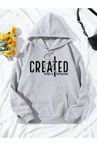 YUVEST Blackrock Unisex CREATED Світшот з принтом, сірий, з капюшоном, оверсайз