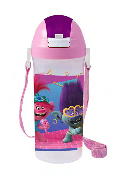 krommet زجاجة مياه مدرسية معلقة من بيربل ترولز سعة 610 سم مكعب مع مصاصة - خال...