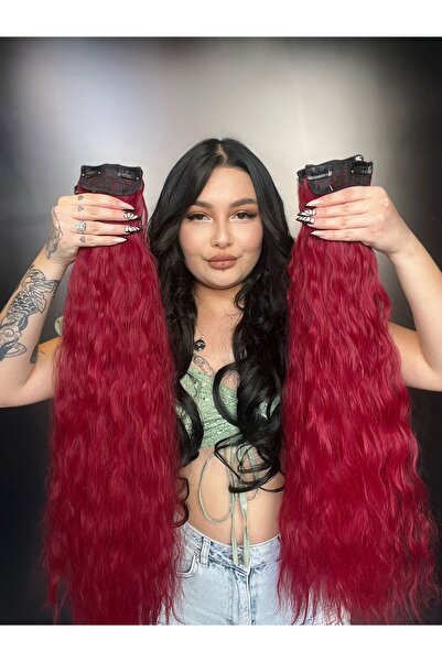 Suzan Peruk 8 piese Afro Dalgalı Çıt Çıt - Roșu