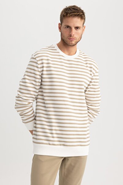 DeFacto Comfort Regular Fit Rahat Kalıp Bisiklet Yaka Çizgili Sweatshirt A6542ax23au