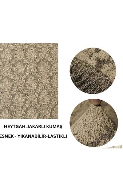 HEYTGAH Oslamic Patterned Jacquard Elastic and Skirt L Sofa Cover - Stone