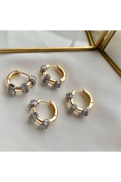 a rose jewelry Özel Seri Çelik Taşlı Baget Küpe