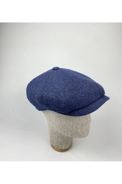 KARNAS ŞAPKA Men's Herringbone Blue Winter Cap