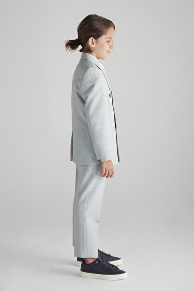 hoQuspoQus Erkek Çocuk Kruvaze Çizgili Takım Elbise (Su Yeşili) - Üçlü Takım (Pantolon,Gömlek,Ceket)