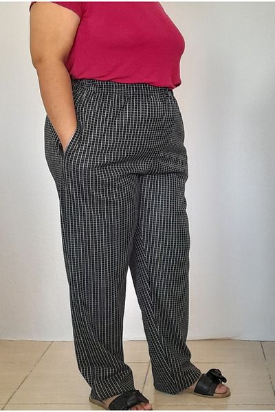 Mertcan Butik Steel knitted black plaid checked bottom pants with elastic waist pockets