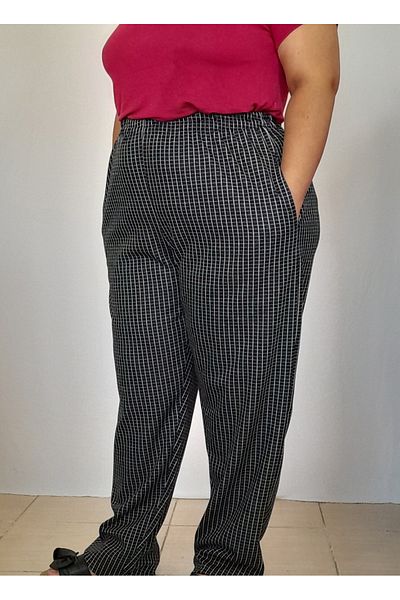 Mertcan Butik Steel knitted black plaid checked bottom pants with elastic waist pockets