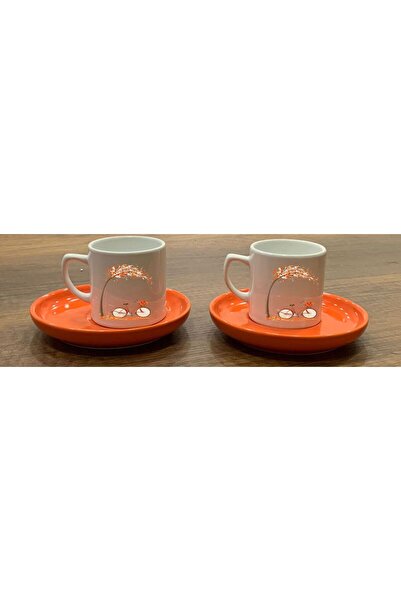 LADİJİTAL BASKI ÇÖZÜMLERİ طقم فناجين قهوة تركية برتقالية مع صورة دراجة