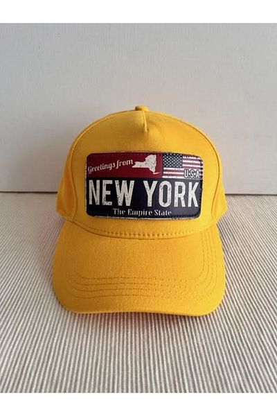 CosmoOutlet Greetings From New York Slogan Yellow Hat with Removable Logo Adjustable Unisex Sticker