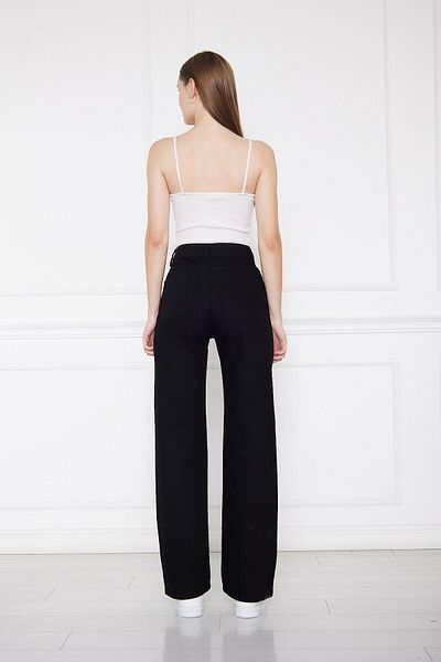 Elma Dünyası Women's High Waist Black Wide and Wide Leg Jean R'c Jeans
