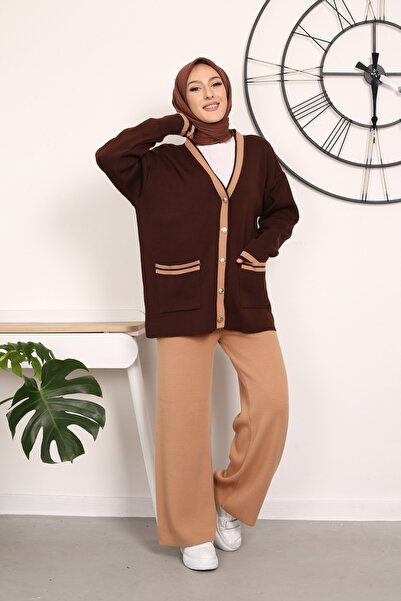 Maystore Σετ πλεκτό ζακέτα και παντελόνι με τσέπες