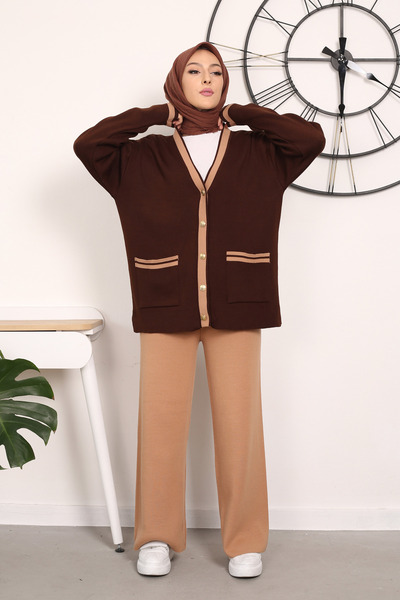 Maystore Σετ πλεκτό ζακέτα και παντελόνι με τσέπες