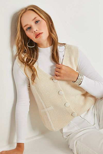 Bianco Lucci Women's Buttoned Patterned Knitwear Vest
