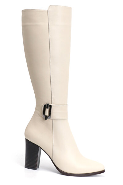 OZ AYAKKABI Bej Kadın Topuklu Deri Çizme