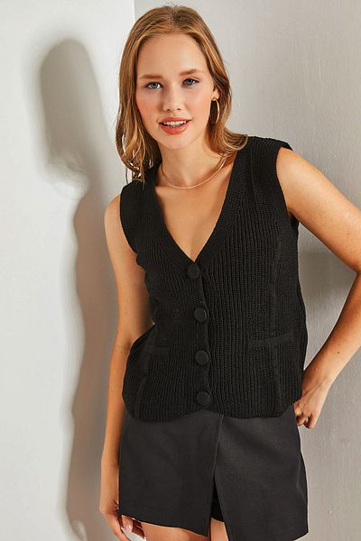 Bianco Lucci Women's Buttoned Patterned Knitwear Vest