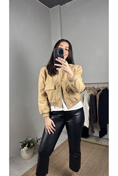 Muaz KADIN CAMEL RENGİ KAŞE BOMBER CEKET