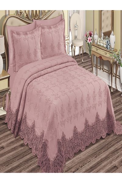 NASHOME TEKSTİL Double Dowry Box 6 Pieces Chenille Embroidered Pique Set Anatolia