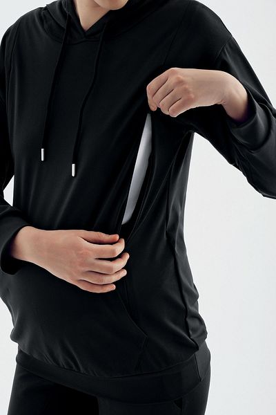 Artış Long Sleeve Zippered Hooded Stretchy Fabric Maternity Sweatshirt