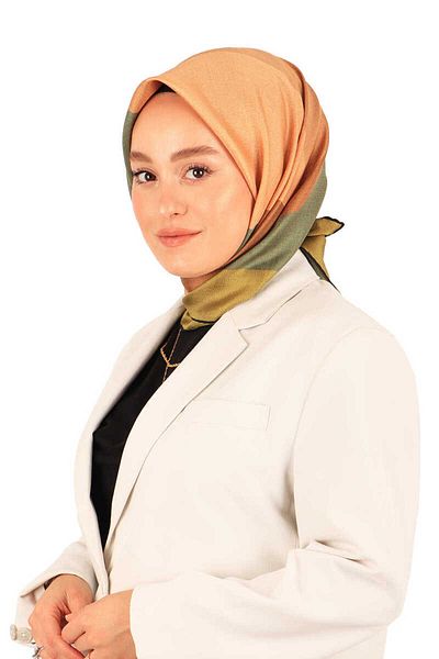 Bursa İpek Πράσινο Χακί Γεωμετρικό Μοτίβο Twill Μεταξωτό Φουλάρι