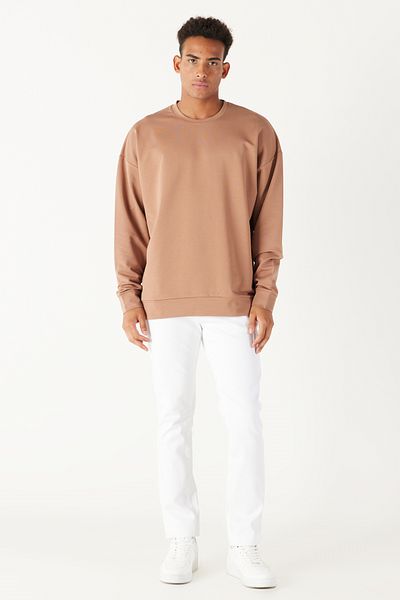AC&Co / Altınyıldız Classics Ανδρικό φούτερ Mink Oversize Loose Cut Crew λαιμόκοψη από βαμβάκι