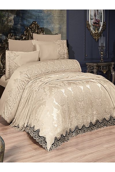 NASHOME TEKSTİL Double Dowry Box 6 Pieces Chenille Embroidered Pique Set Anje Elite