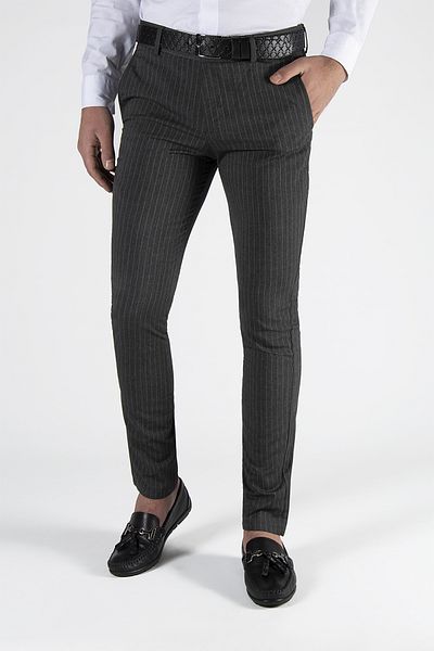 VEAVEN Ανδρικό λινό παντελόνι Anthracite Slim Fit κάθετο ριγέ