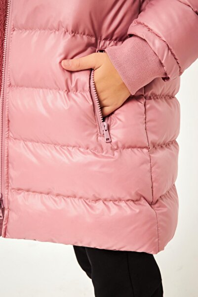 Perendi Κοριτσίστικο παλτό Dusty Rose με γούνινη κουκούλα