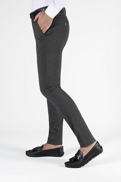 VEAVEN Ανδρικό λινό παντελόνι Anthracite Slim Fit κάθετο ριγέ