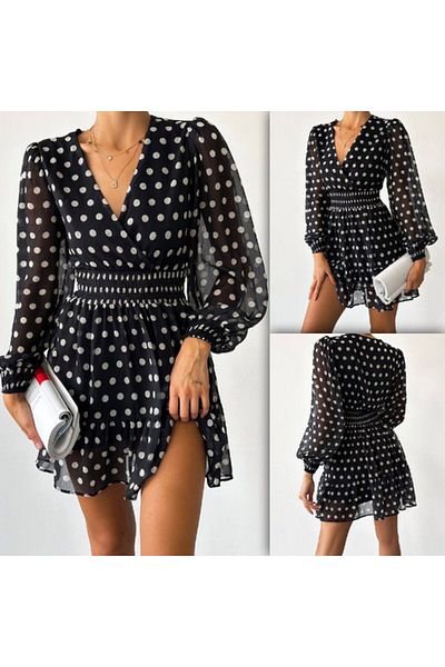 Quzu Women's polka dot print double-breasted dress