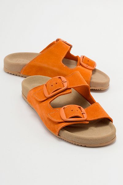 LuviShoes CHAMB Orange Suede Genuine Leather Women's Slippers