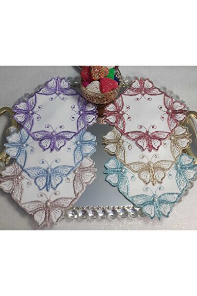 Lady Rio منديل كوكتيل، منديل مطرز، منديل عرض كوكتيل، منديل عرض مطرز، 6 قطع