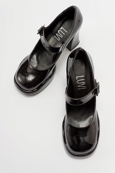LuviShoes JAGOL Black Patent Leather Women's Heeled Shoes