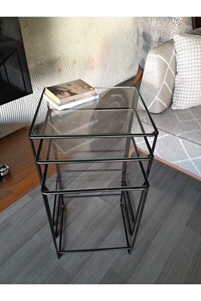 Yulu Tira 3'lü Siyah Kare Zigon Yan Sehpa