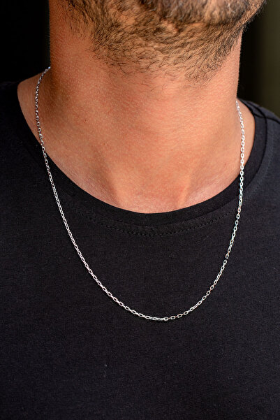 Cenova Jewelry 14 Ayar Beyaz Altın Erkek Forse Zincir Kolye
