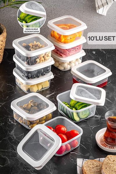 Meleni Home 10 Pieces Square Breakfast with Silicone Lid - Breakfast Storage Container Set White