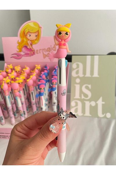 Planet Butik Mermaid Design 3 Color Ballpoint Pen Pink