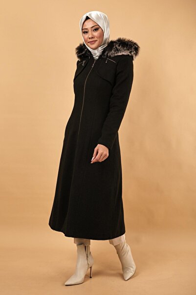 Modamihram Kešu kabát s kapucňou na zips, čierny 12265