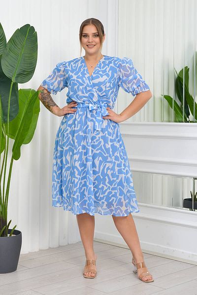 XXL BUTİK Rochie din șifon cu model de mărime mare pentru femei Nb8063 - Albastru