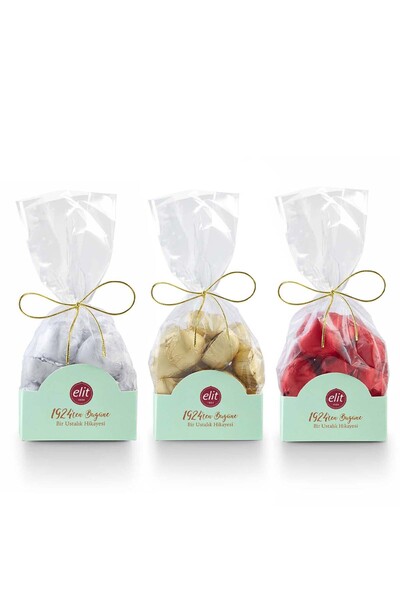 Elit Çikolata Gianduja Dolgulu Mini Kalp Çikolata (ALTIN-GÜMÜŞ-KIRMIZI) Poşet...